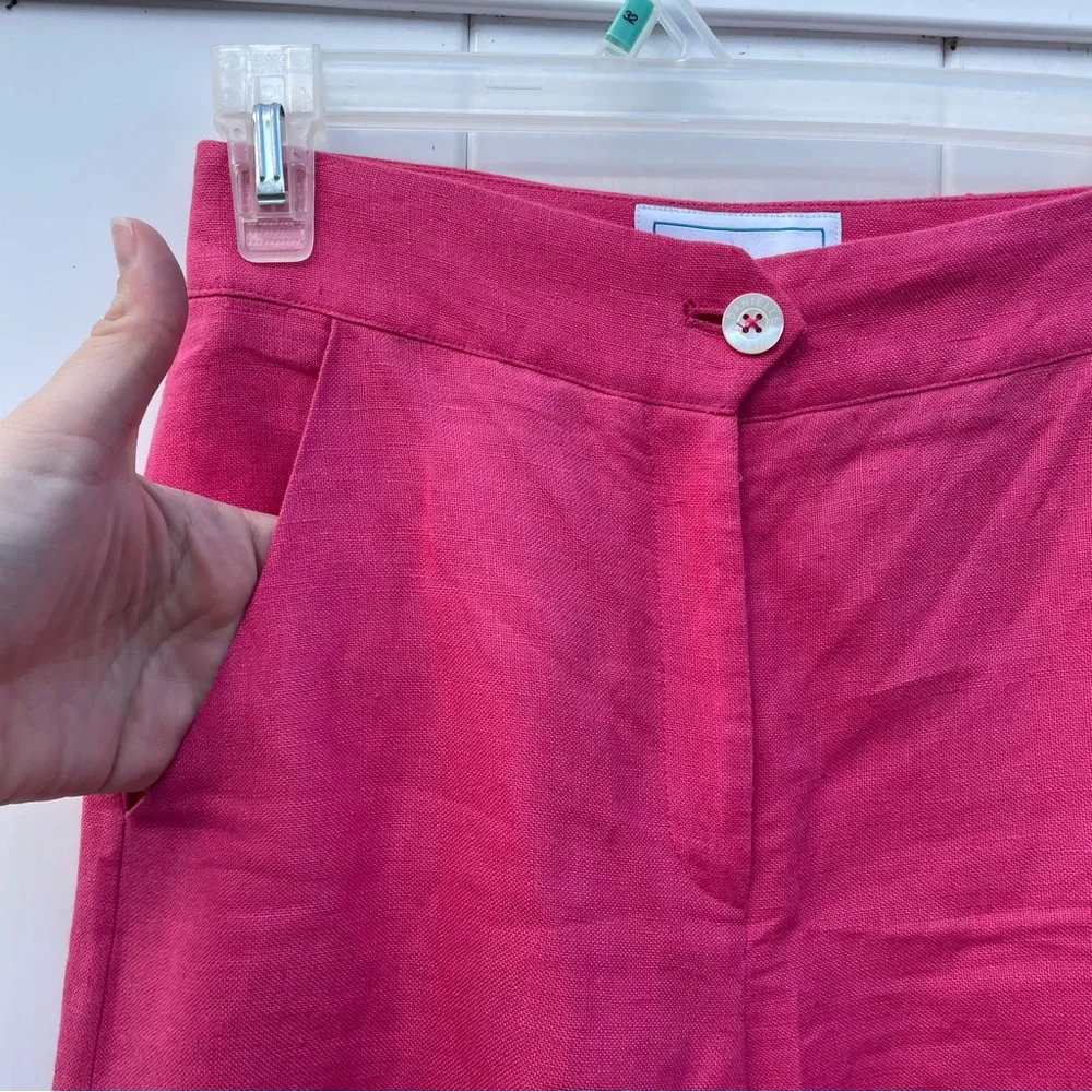Danielle Rollins High Rise Cropped Wide Leg Linen Pink Pants - Picture 2 of 6